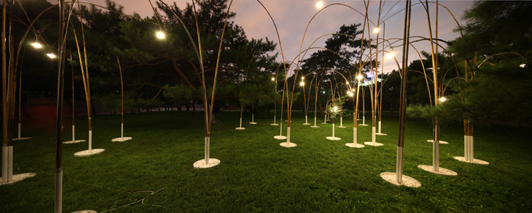竹子拱顶灯光装置艺术