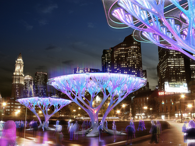 美国波士顿市人造树城市景观装置